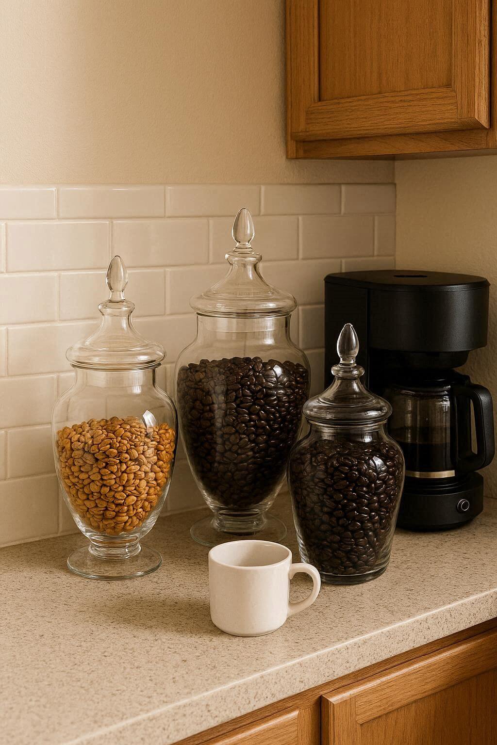 Coffee Bar Corner with Bean-Filled Apothecary Jars