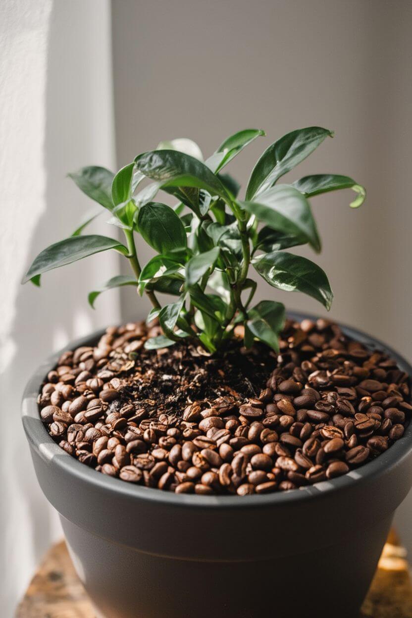 Planter Top Dressing with Coffee Beans