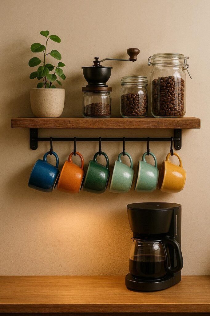 Wall Mounted Mug Rack Coffee Station