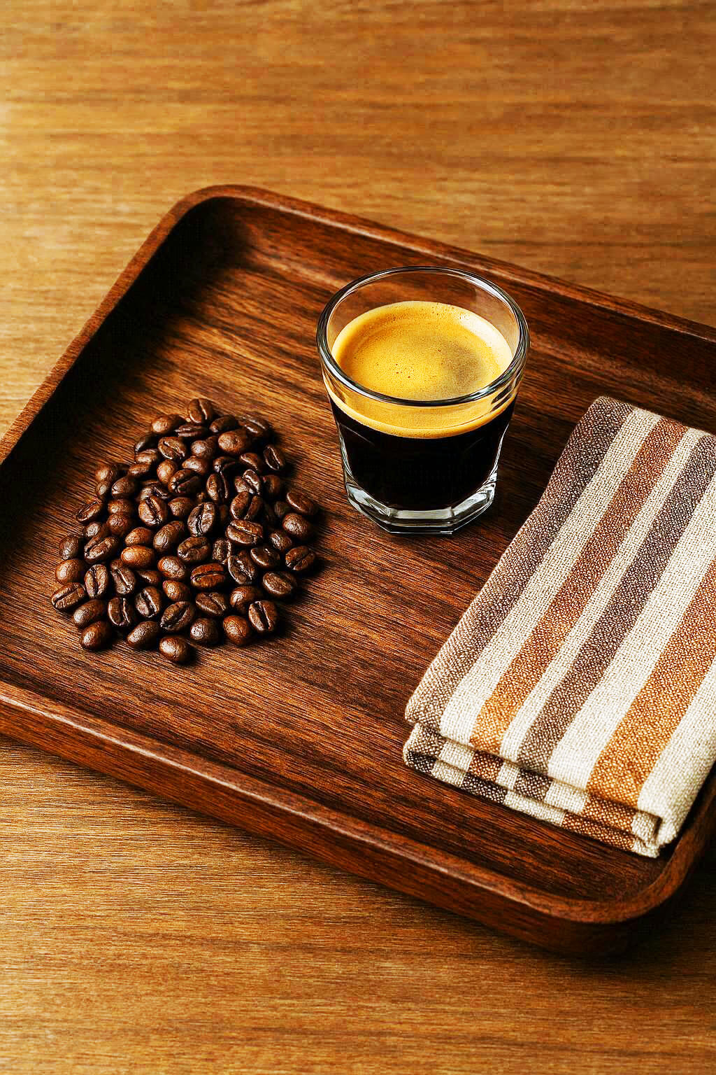 Wooden Tray Vignette With Roasted Beans
