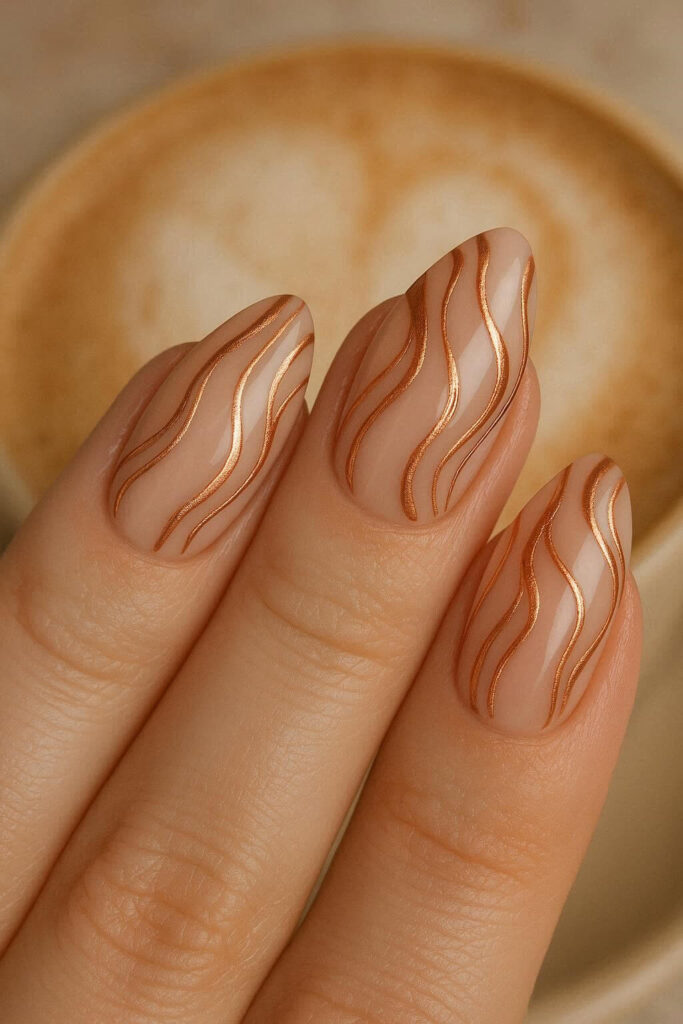 Caramel Drizzle Accent Nails
