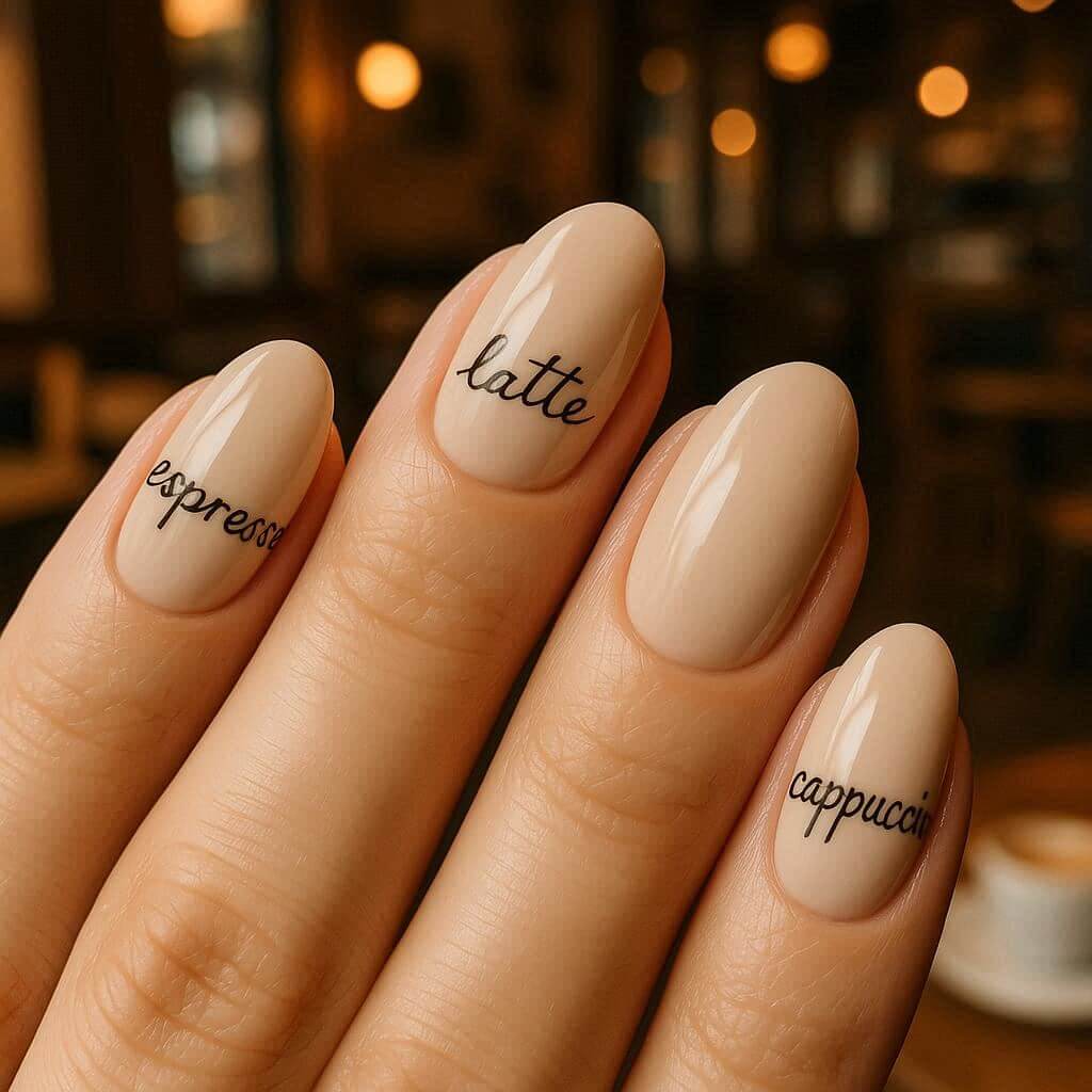 Coffee Lettering Nails