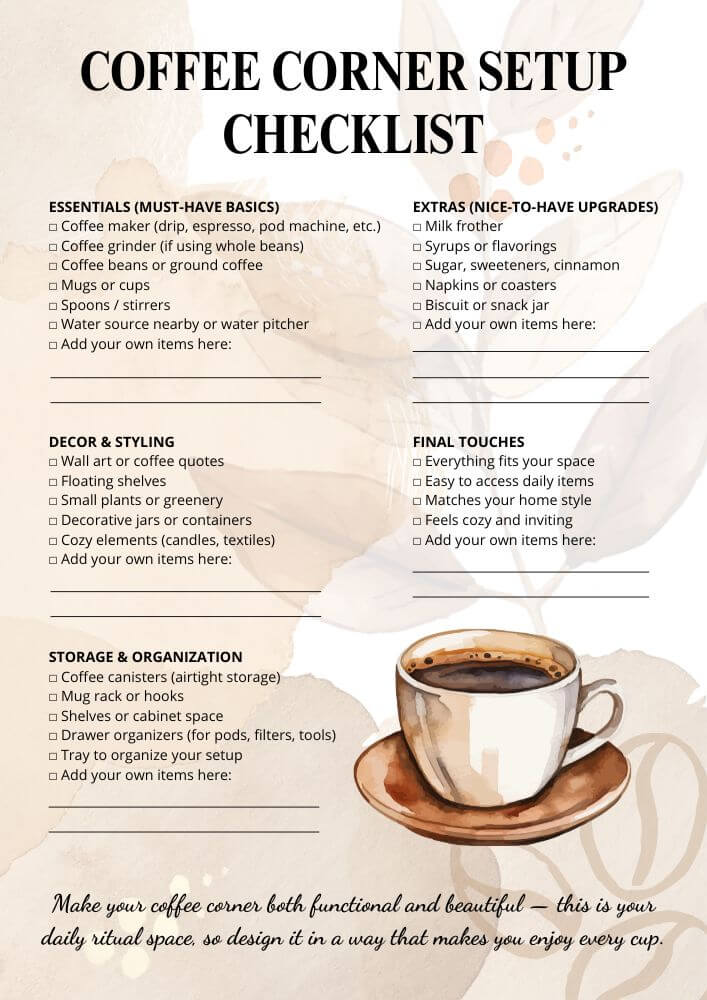 Create a Coffee Corner at Home - CHECKLIST