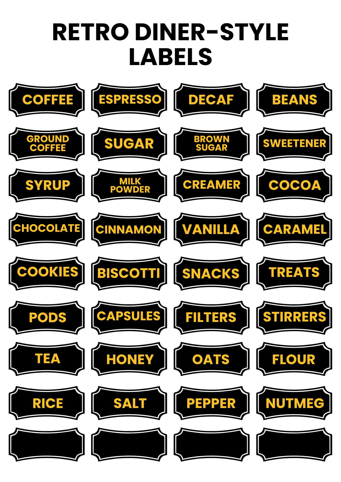 Retro Diner-Style Coffee Bar Labels