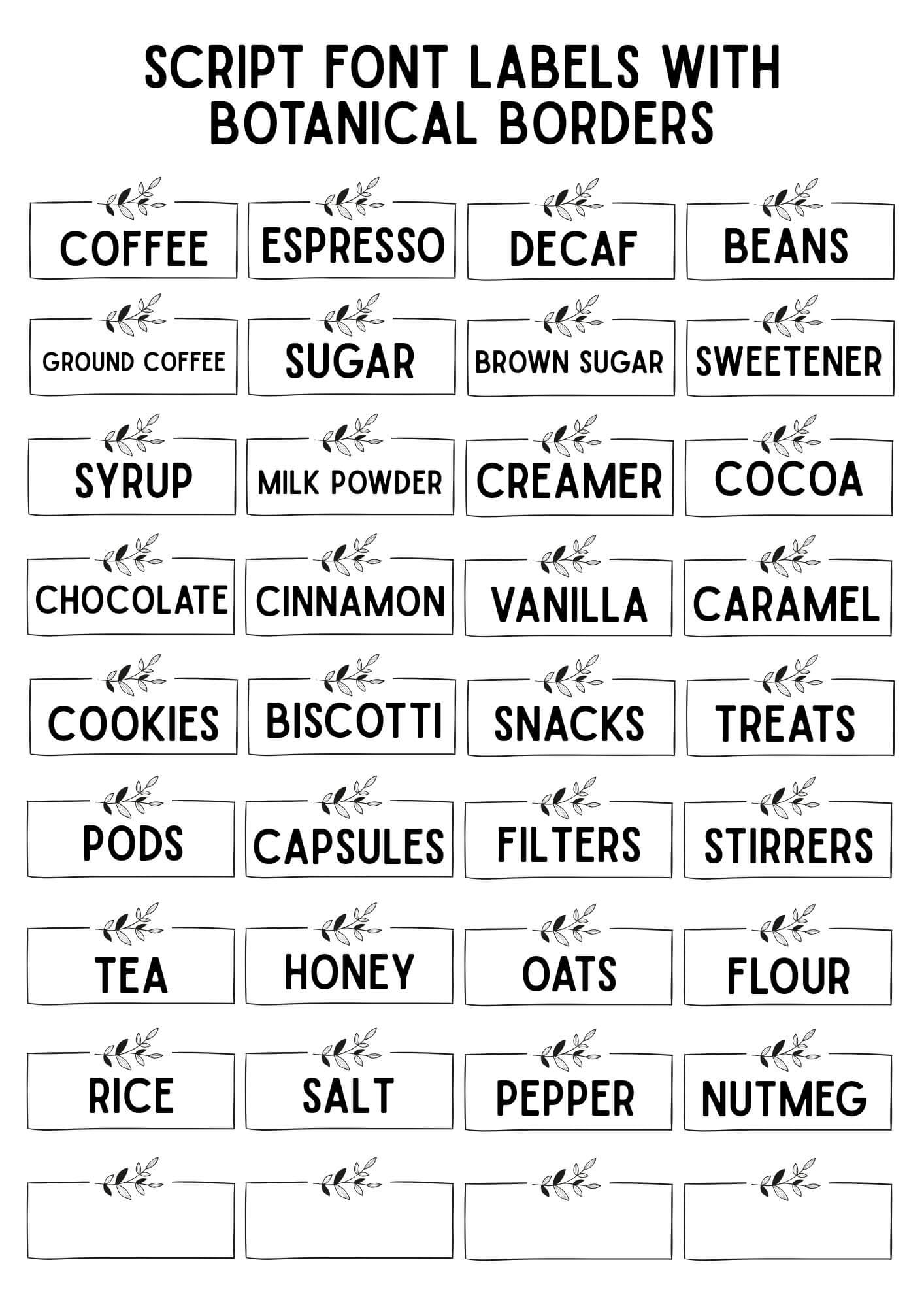 Script Font Labels with Botanical Borders