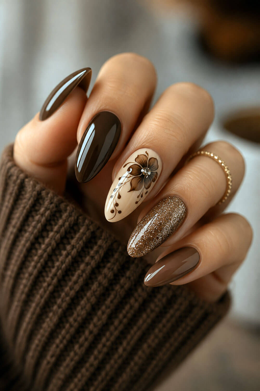 Almond Mocha Glam Nails