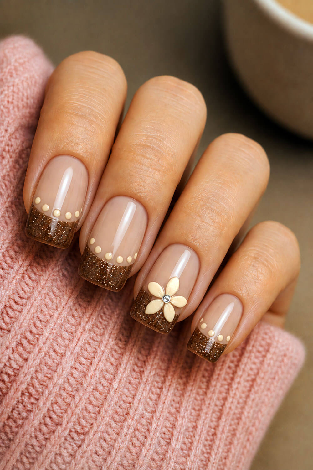 Glitter Coffee French Tips