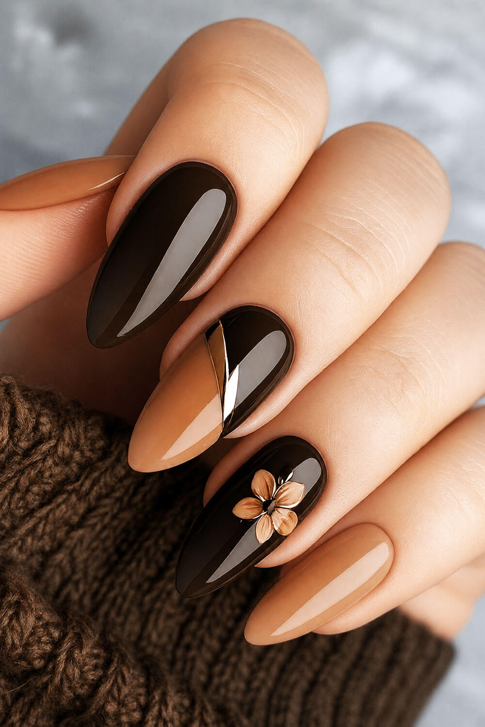 Modern Coffee Color Block Nails