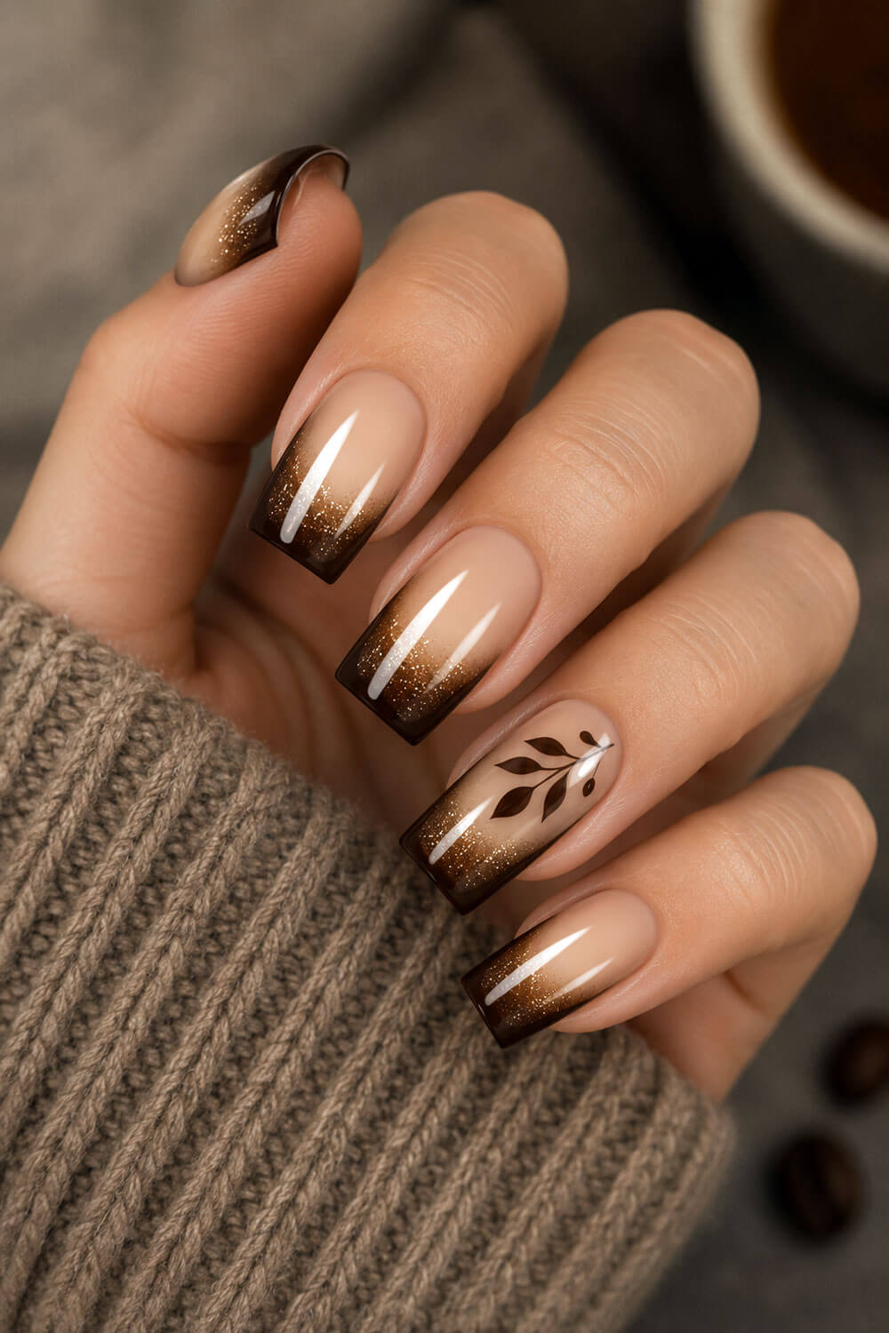 Sparkling Espresso Gradient Nails