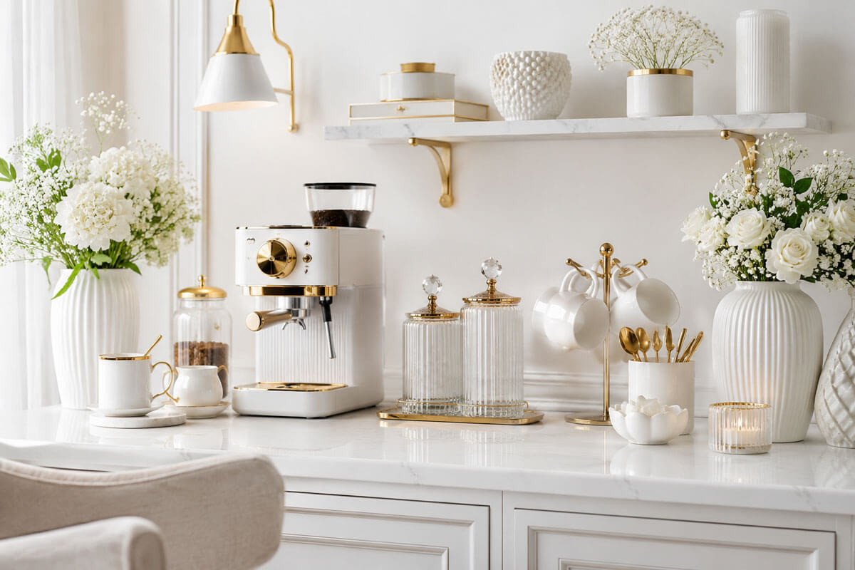 White Luxury Coffee Corner Ideas