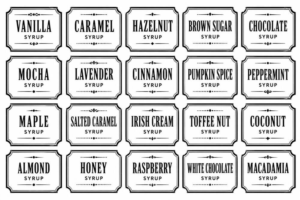 Classic Black & White Syrup Labels