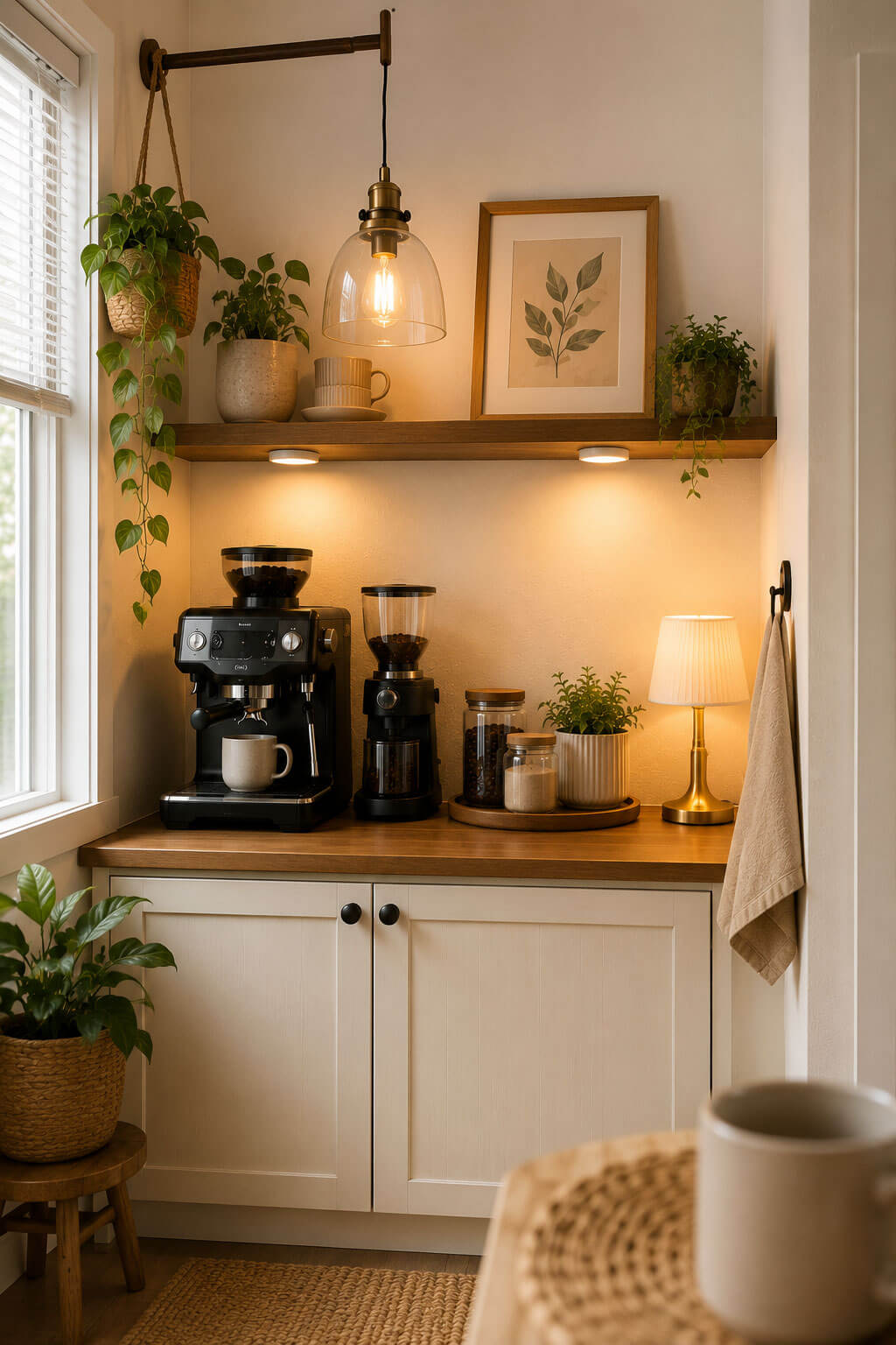Small Space and Renter Friendly Coffee Corner Lighting