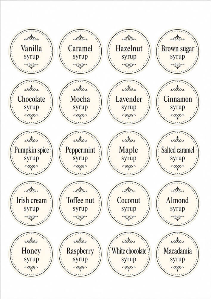 Vintage Round Coffee Syrup Labels