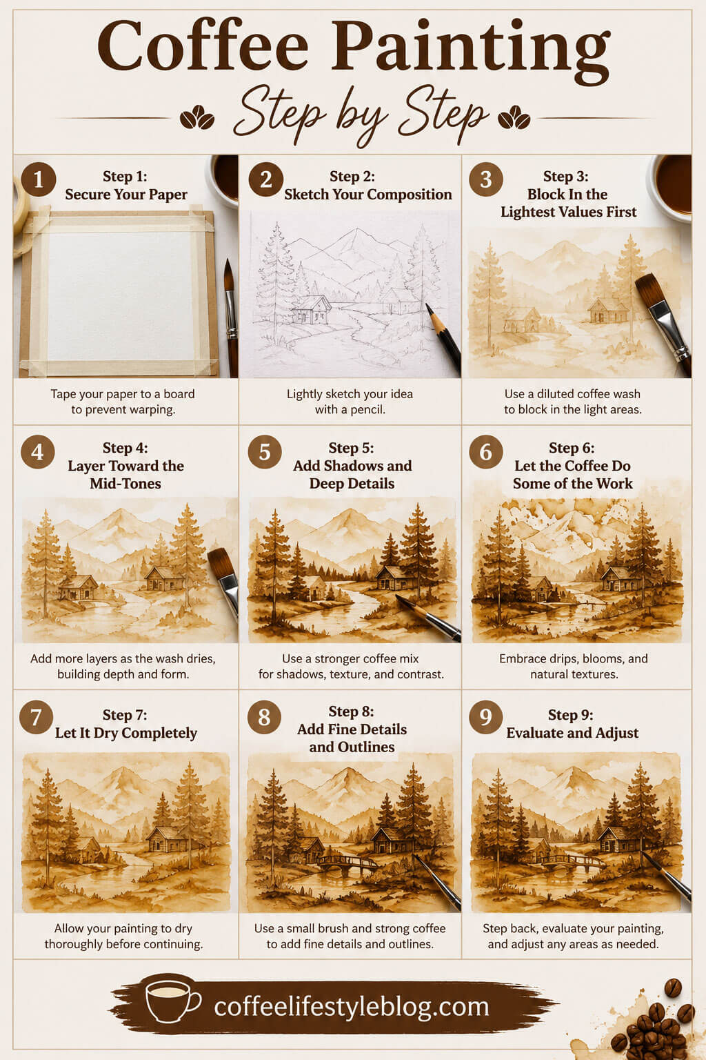 Coffee Painting Step by Step