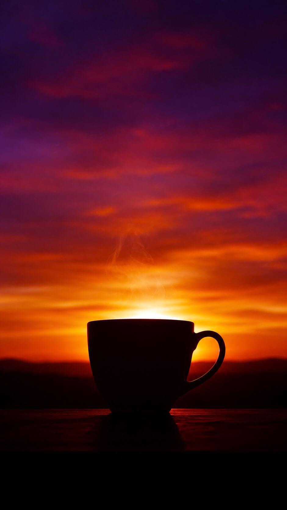 Amber Sunset Coffee Silhouette Wallpaper