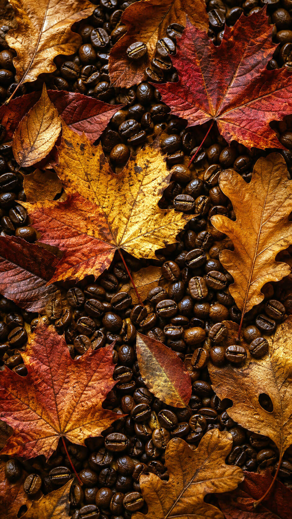 Autumn Leaves and Coffee Beans Wallpaper