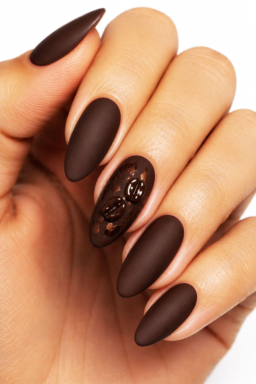 Coffee Bean Foil Accent Nail