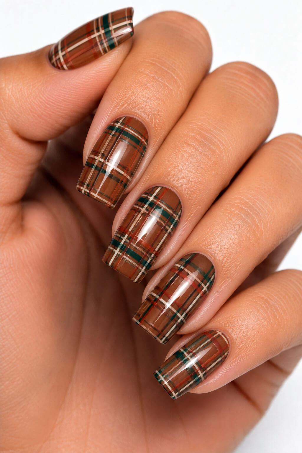 Mocha Plaid Flannel Nails