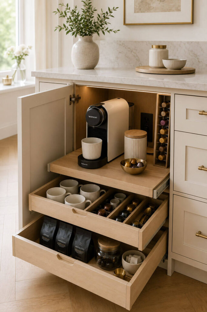 Hidden Coffee Bar: Lower Cabinet Approach
