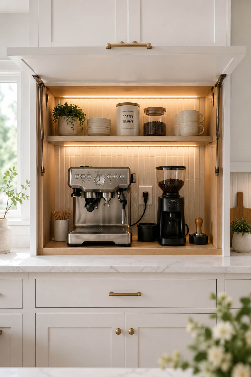 Hidden Coffee Bar: Upper Cabinet Approach