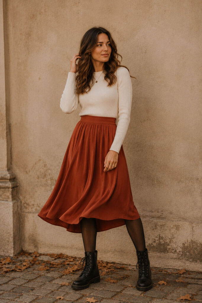 Midi Skirt and Knit Sweater