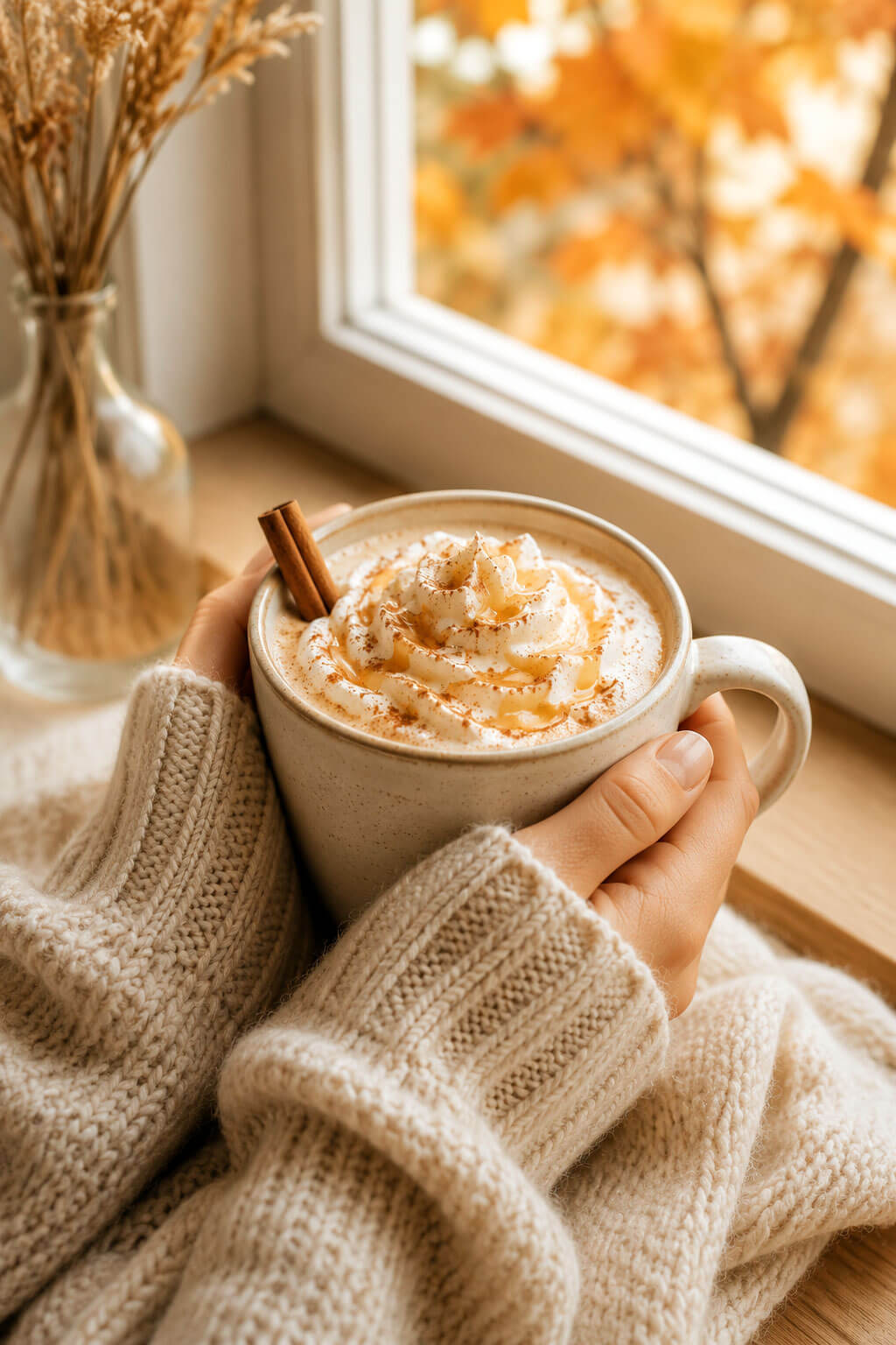Warm Honey Cinnamon Latte in a Ceramic Mug