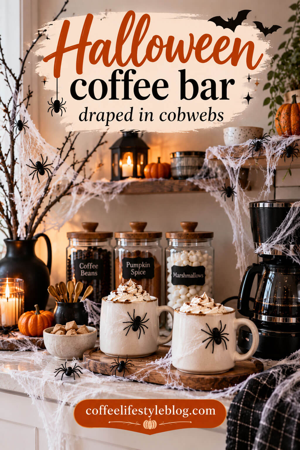 Halloween Coffee Bar Draped in Cobwebs