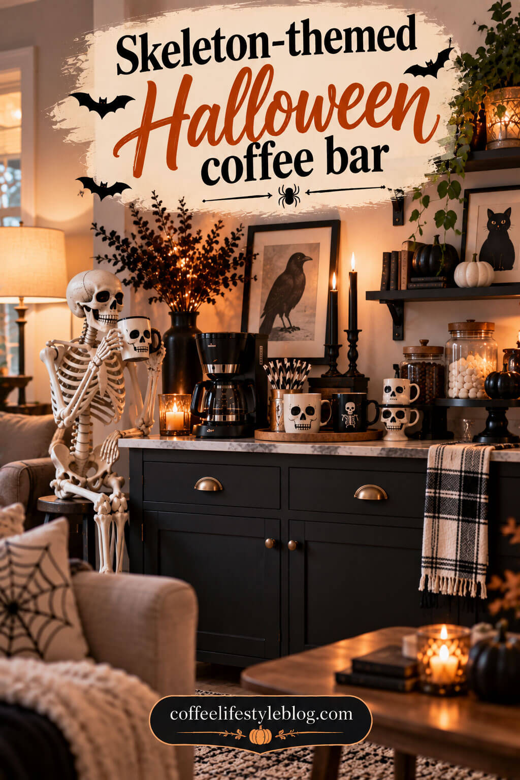 Skeleton-themed Halloween Coffee Bar